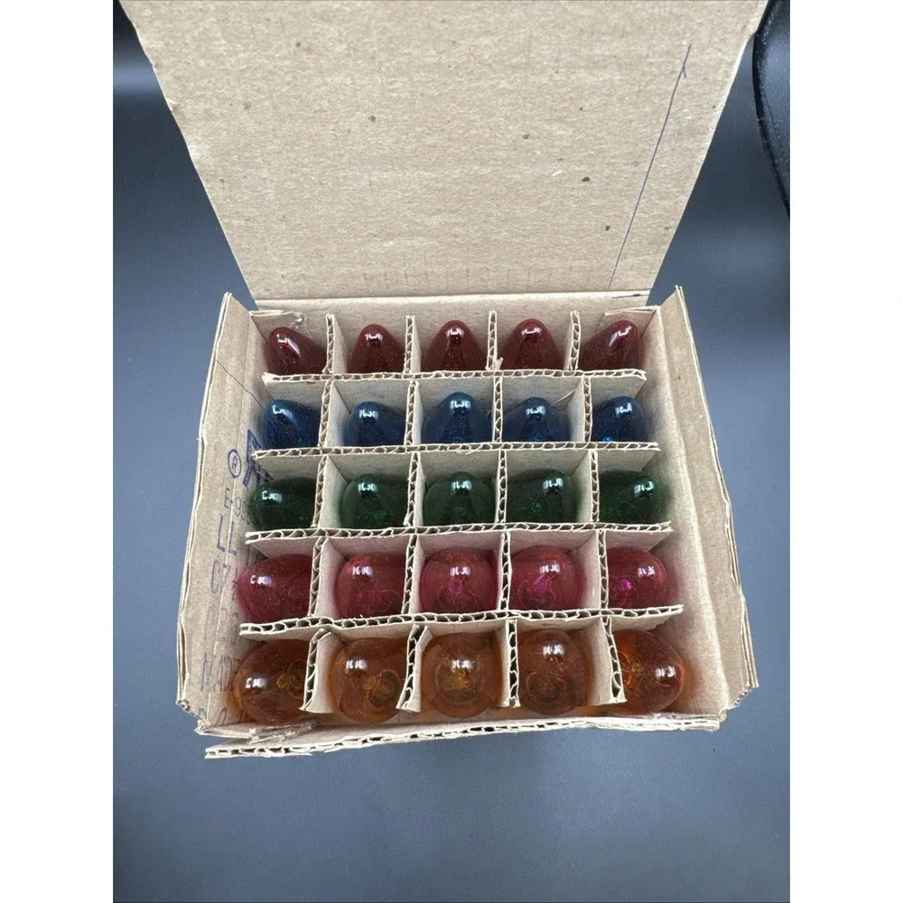 Vintage Lot of C7 Christmas Replacement Bulbs 25 Transparent Multi-Colored